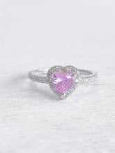Adove Yvette Pink Heart Halo Ring – rhodium plated 925 sterling silver ring for women