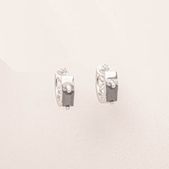 Black Diamante Huggies Earrings (12mm)