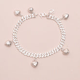 Diamond Cut Curb and Floral Hearts Bracelet