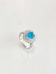 Genevieve Aqua Double Halo Ring - side view