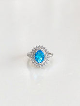 Adove Genevieve Aqua Double Halo Ring – rhodium plated 925 sterling silver ring for women, front view