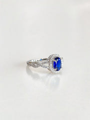 Josephine Oval Halo Ring (Deep Blue) - angled view