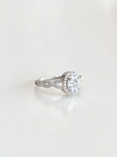 Josephine Oval Halo Ring (White) – rhodium plated 925 sterling silver ring for women, angled view
