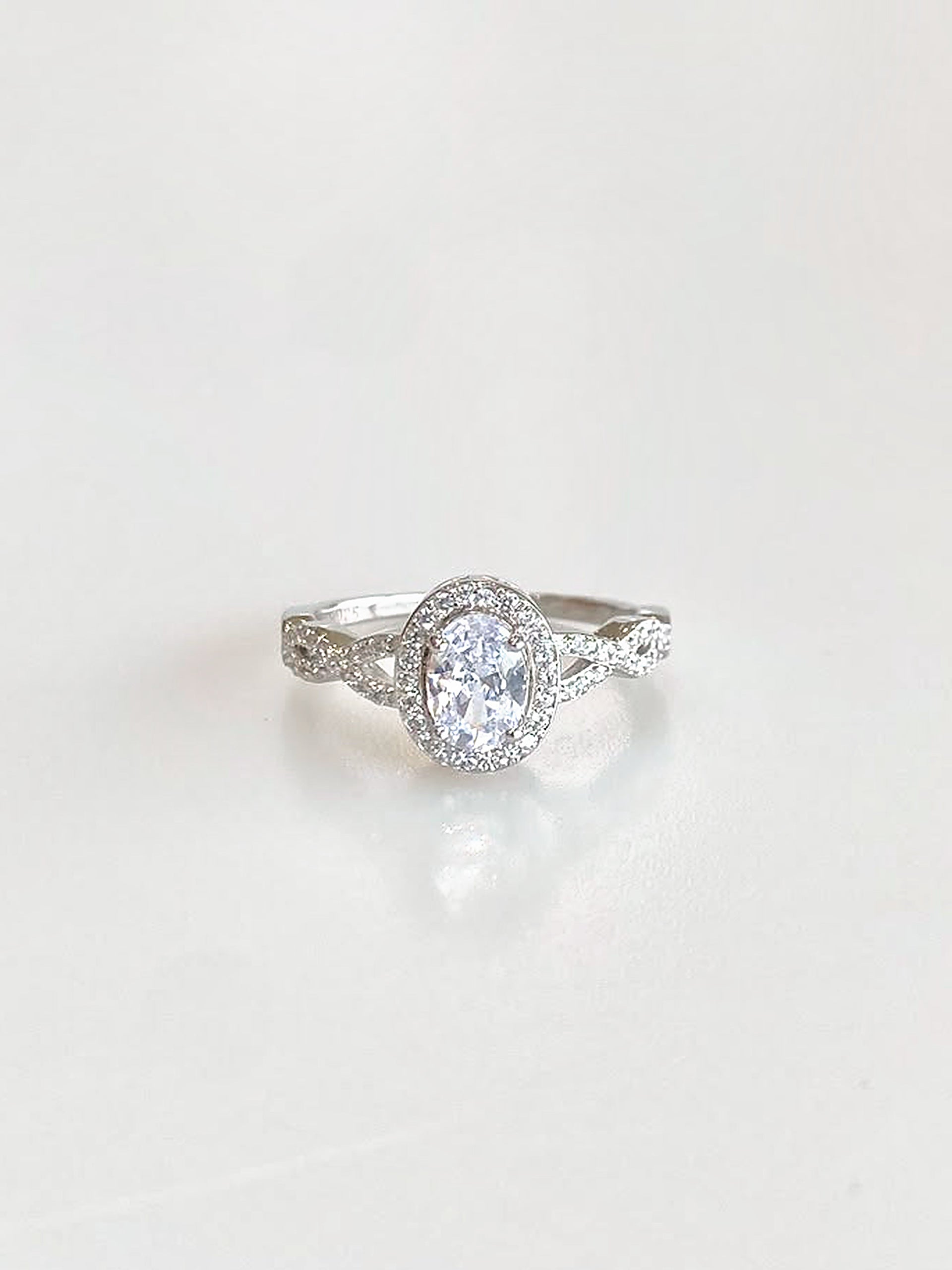 Josephine Oval Halo Ring (White) - front view