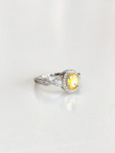 Josephine Oval Halo Ring (Yellow) – rhodium plated 925 sterling silver ring for women, angled view
