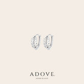 Adove Silver Fern Leaf Huggie Earrings – rhodium plated 925 sterling silver huggie earrings, front view