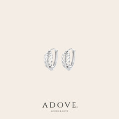 Silver Fern Leaf Huggie Earrings - front view
