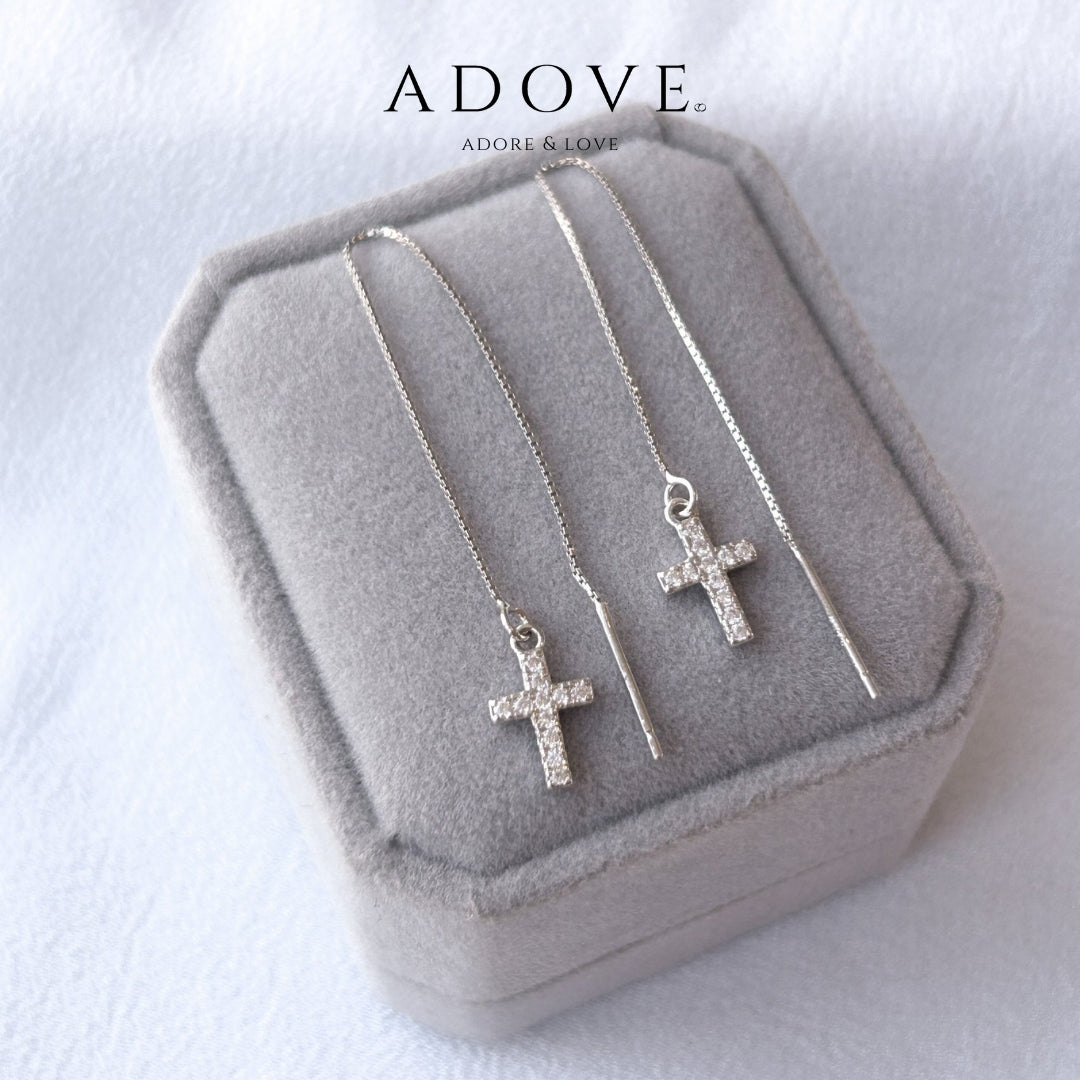 String Drop Cross Earrings