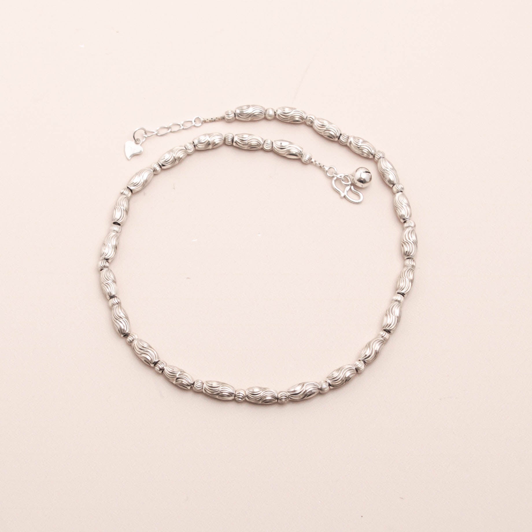 Classic Diamond Cut Oval and Beads Anklet