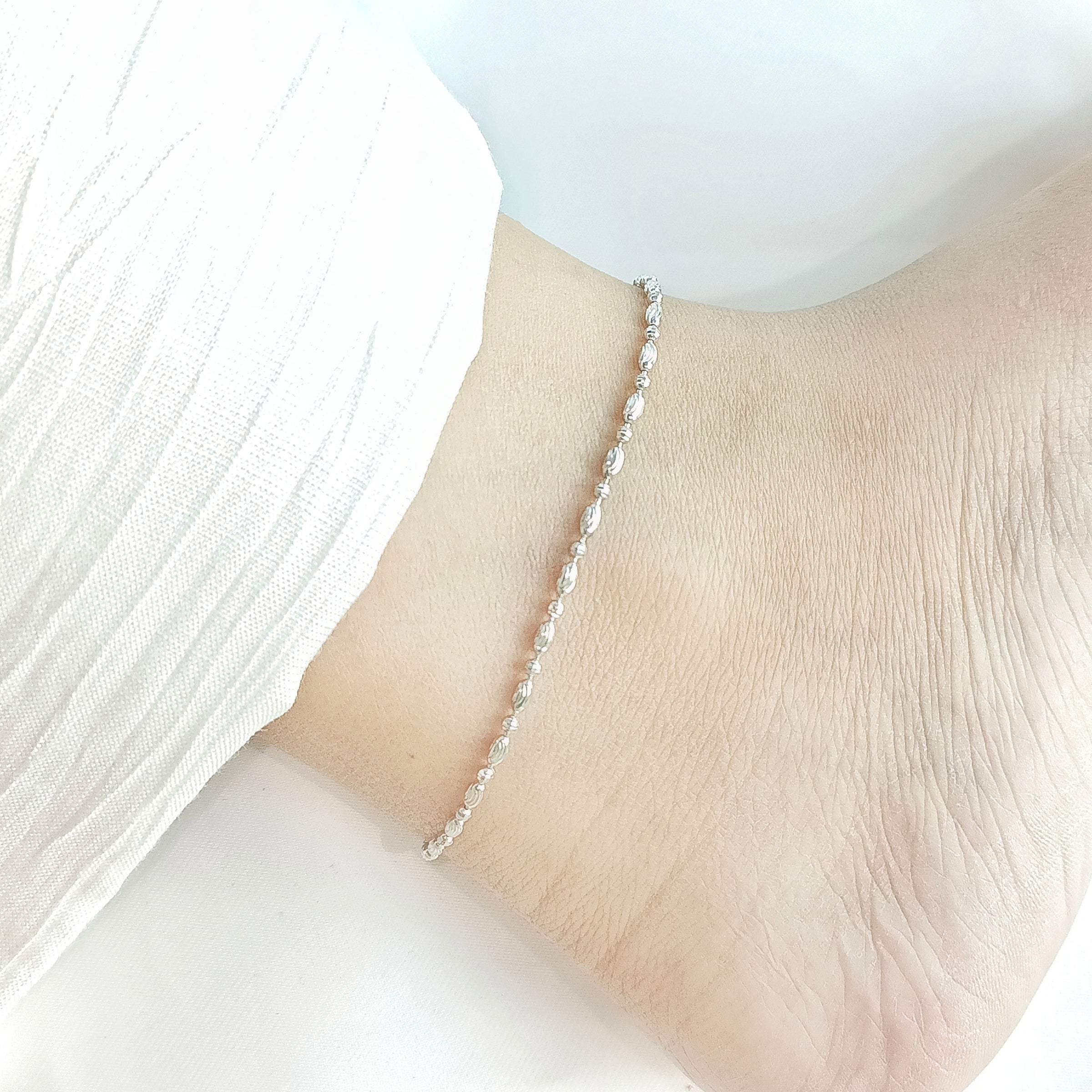 Diamond Cut Oval and Round Beads Anklet