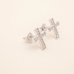 Diamante Cross Stud Earrings