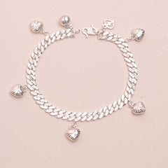 Diamond Cut Curb and Floral Hearts Bracelet