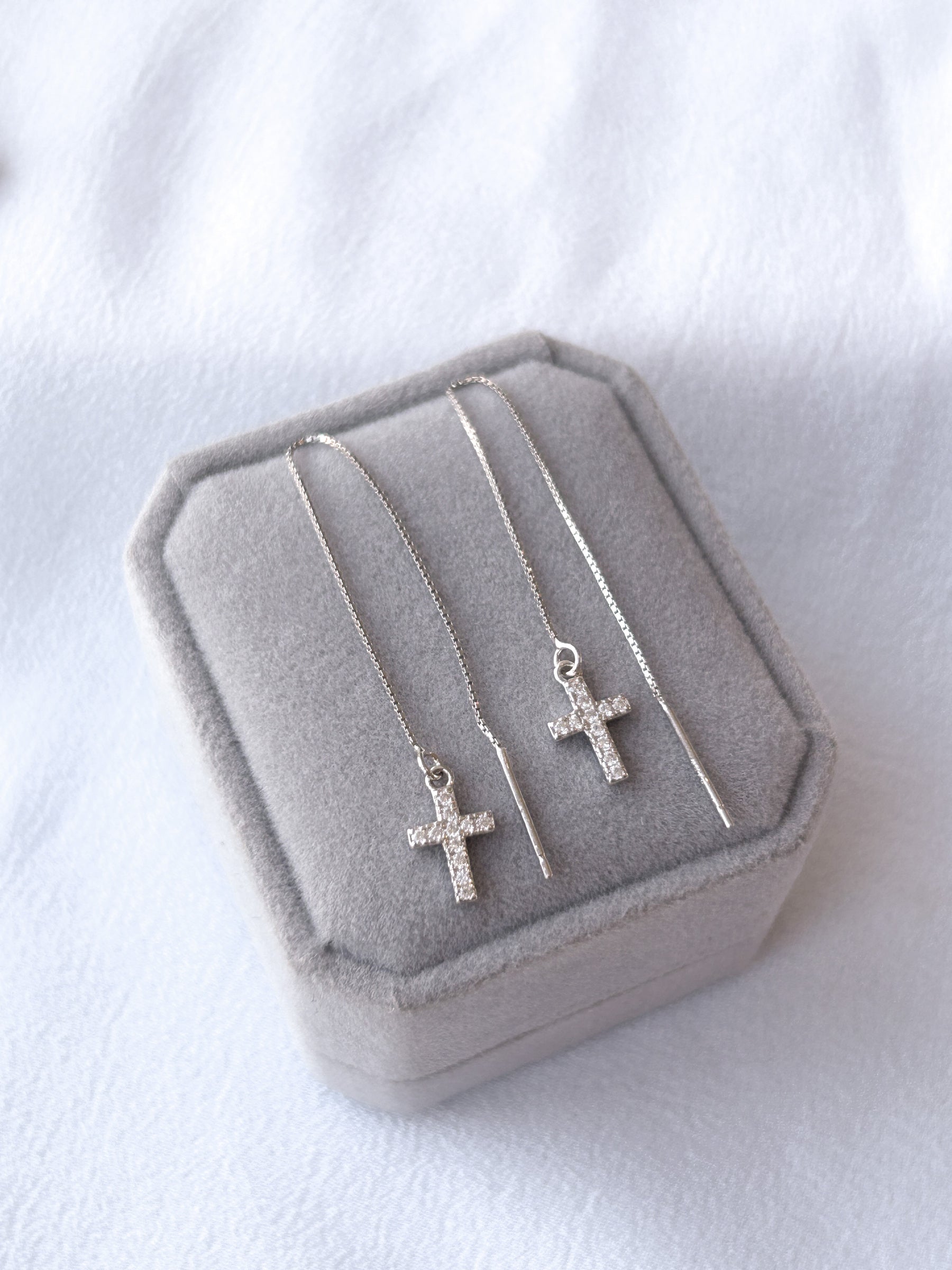 String Drop Cross Earrings