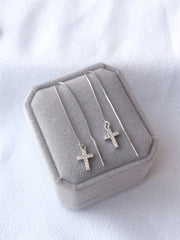 String Drop Cross Earrings