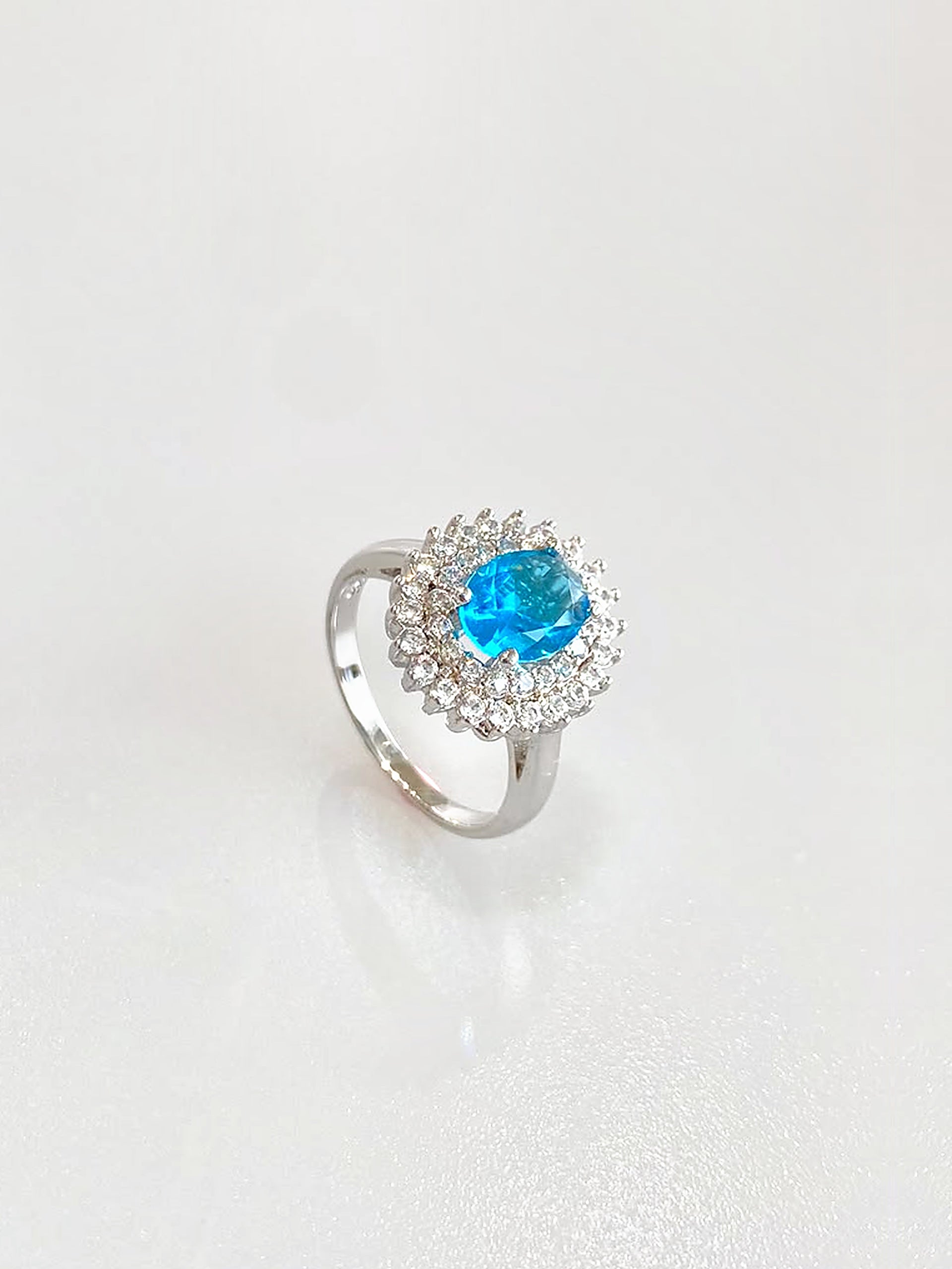 Genevieve Aqua Double Halo Ring - side view