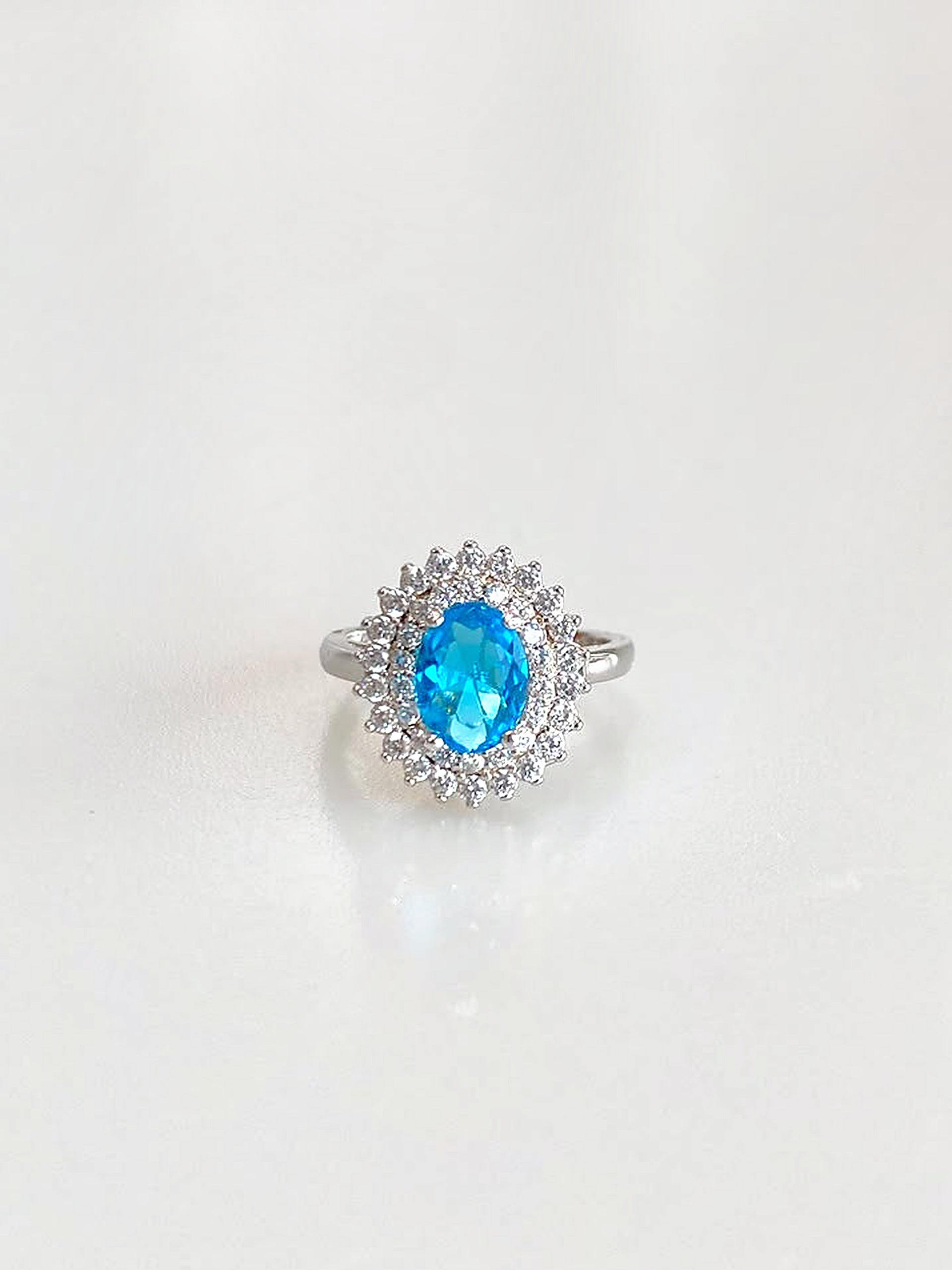 Genevieve Aqua Double Halo Ring - front view