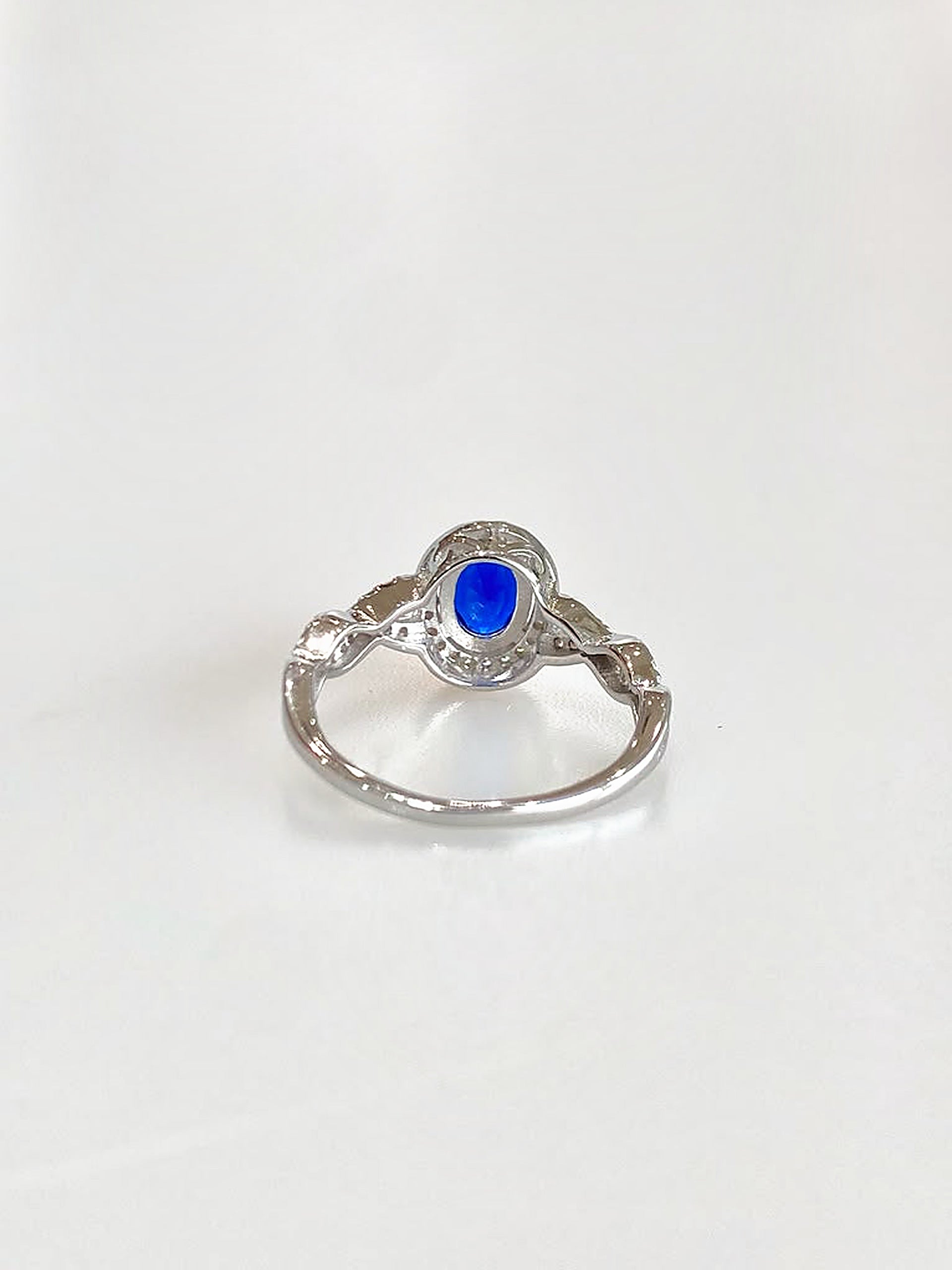 Josephine Oval Halo Ring (Deep Blue) - back view