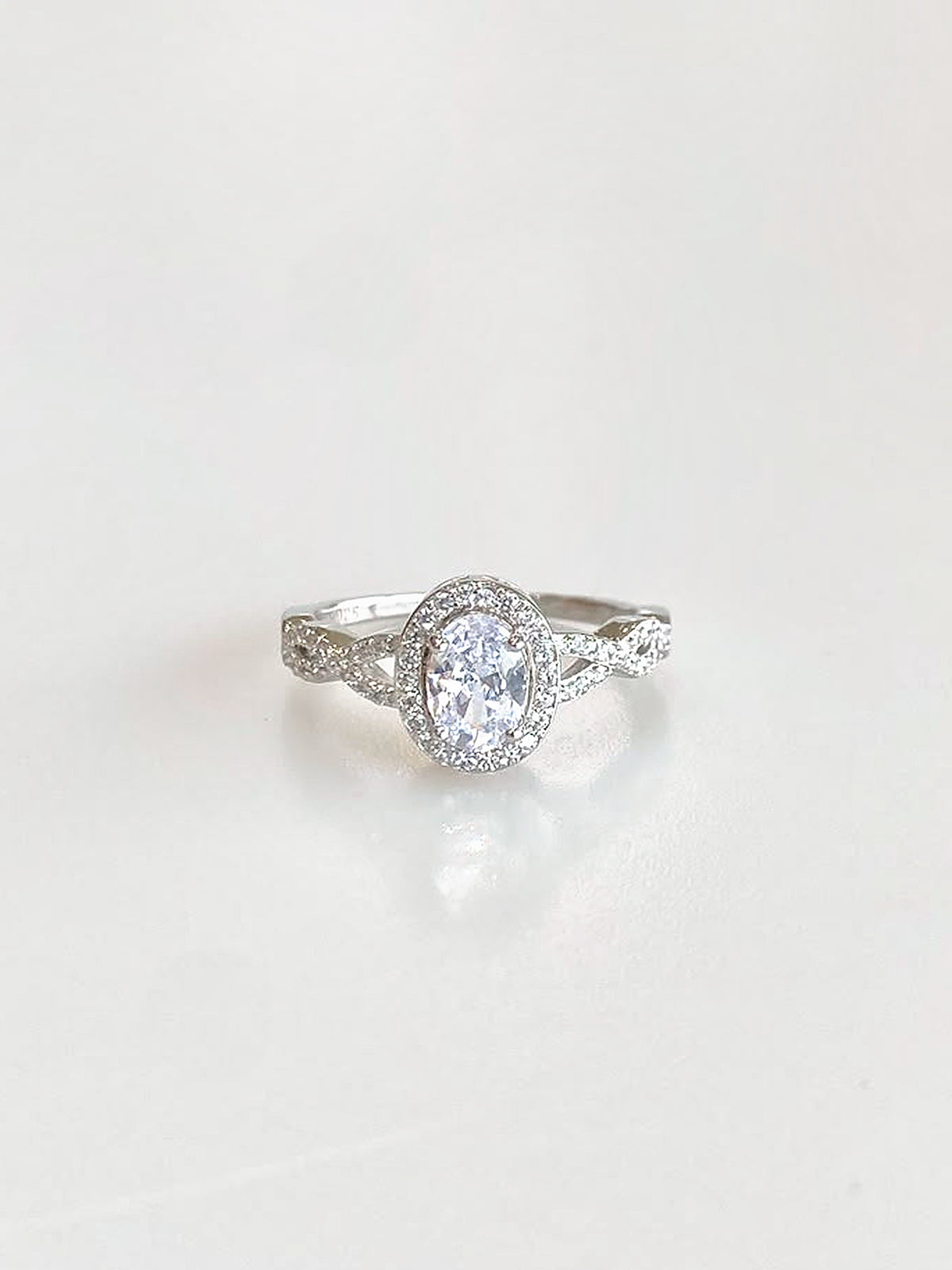 Josephine Oval Halo Ring (White) - front view