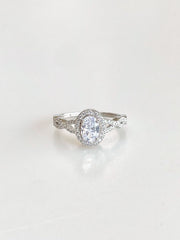 Josephine Oval Halo Ring (White) - front view