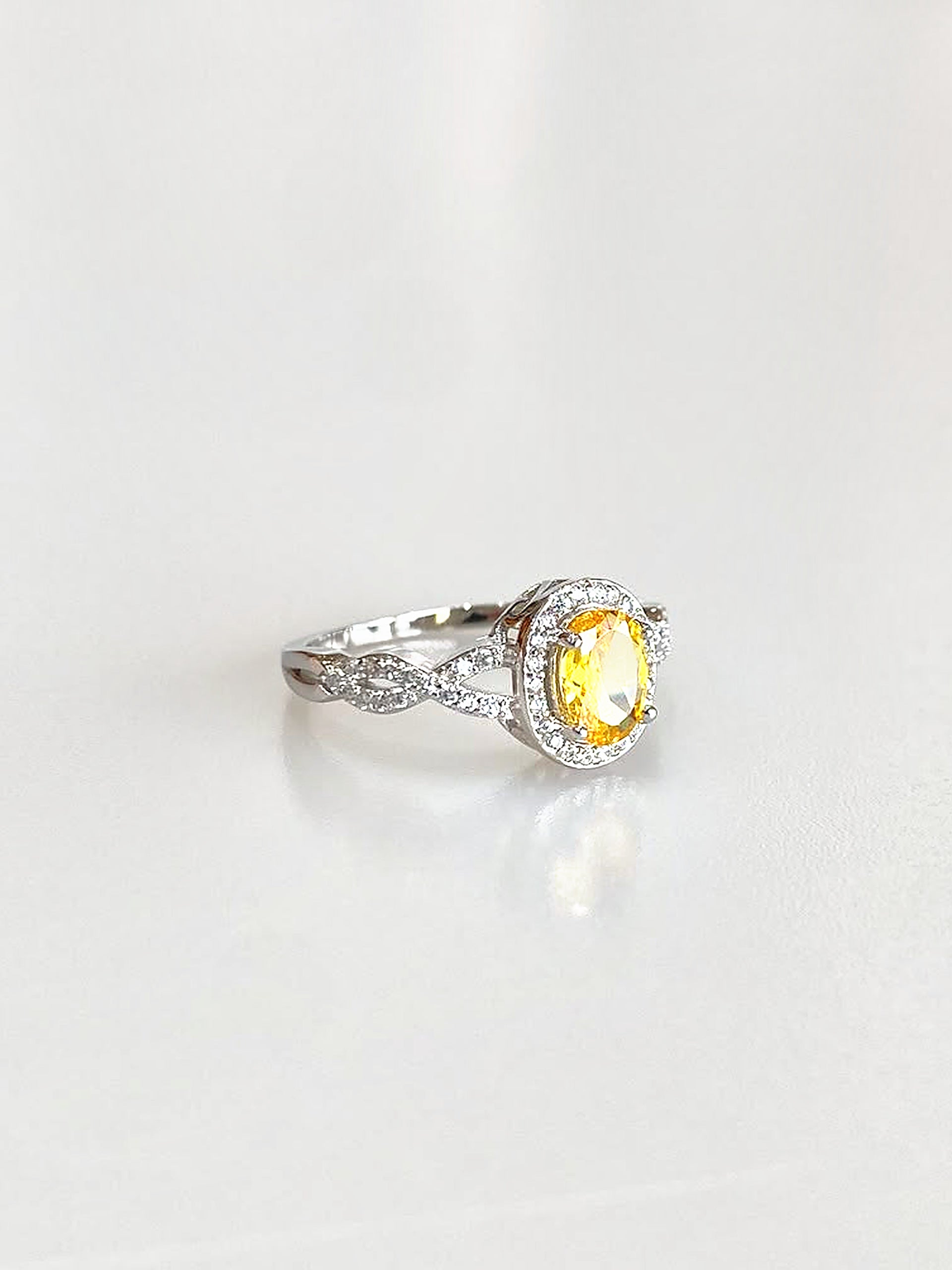 Josephine Oval Halo Ring (Yellow) - angled view