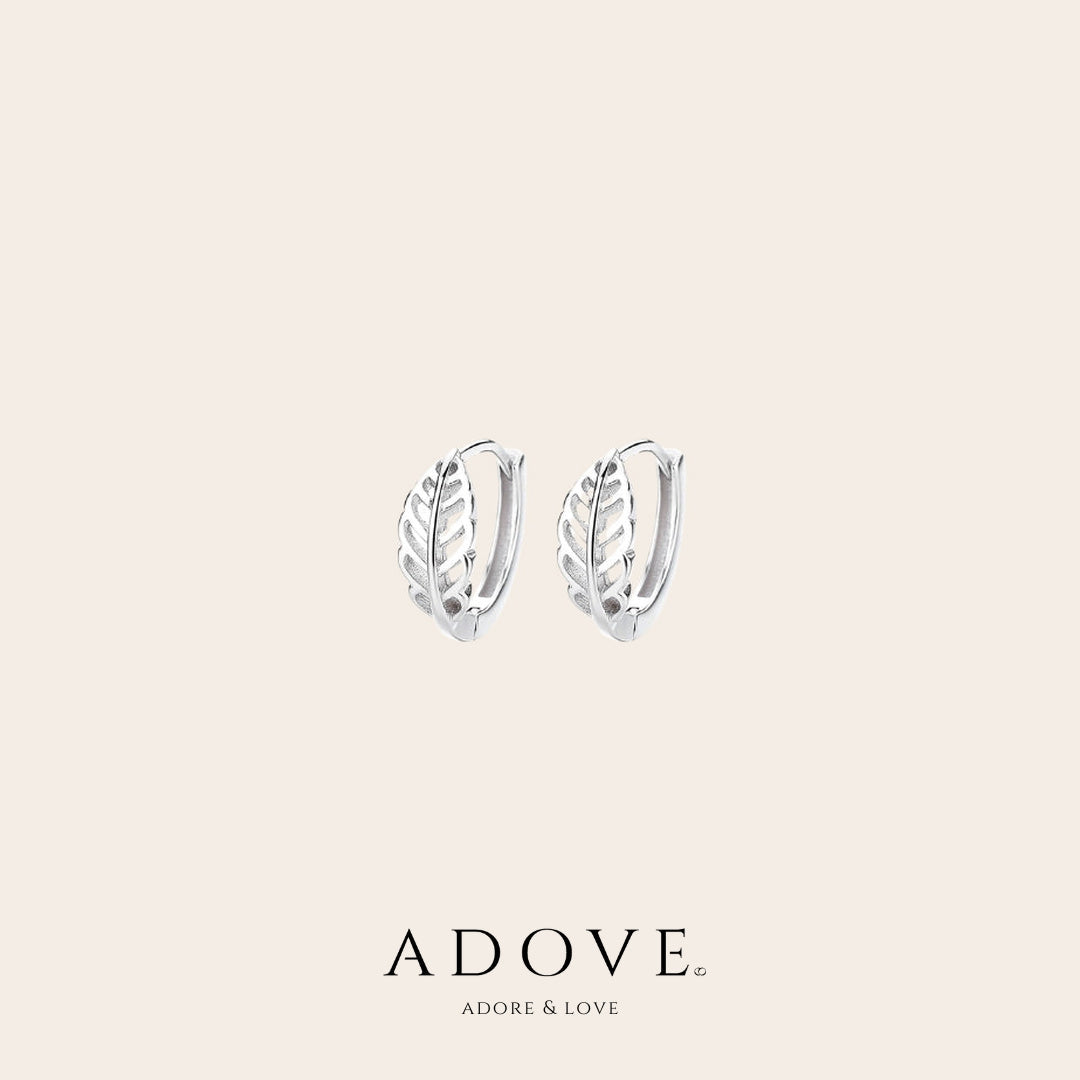 Silver Fern Leaf Huggie Earrings - front view